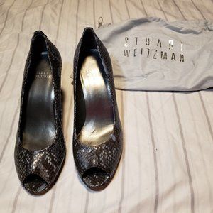 Stuart Weitzman Snakeskin Peep-Toe Pumps